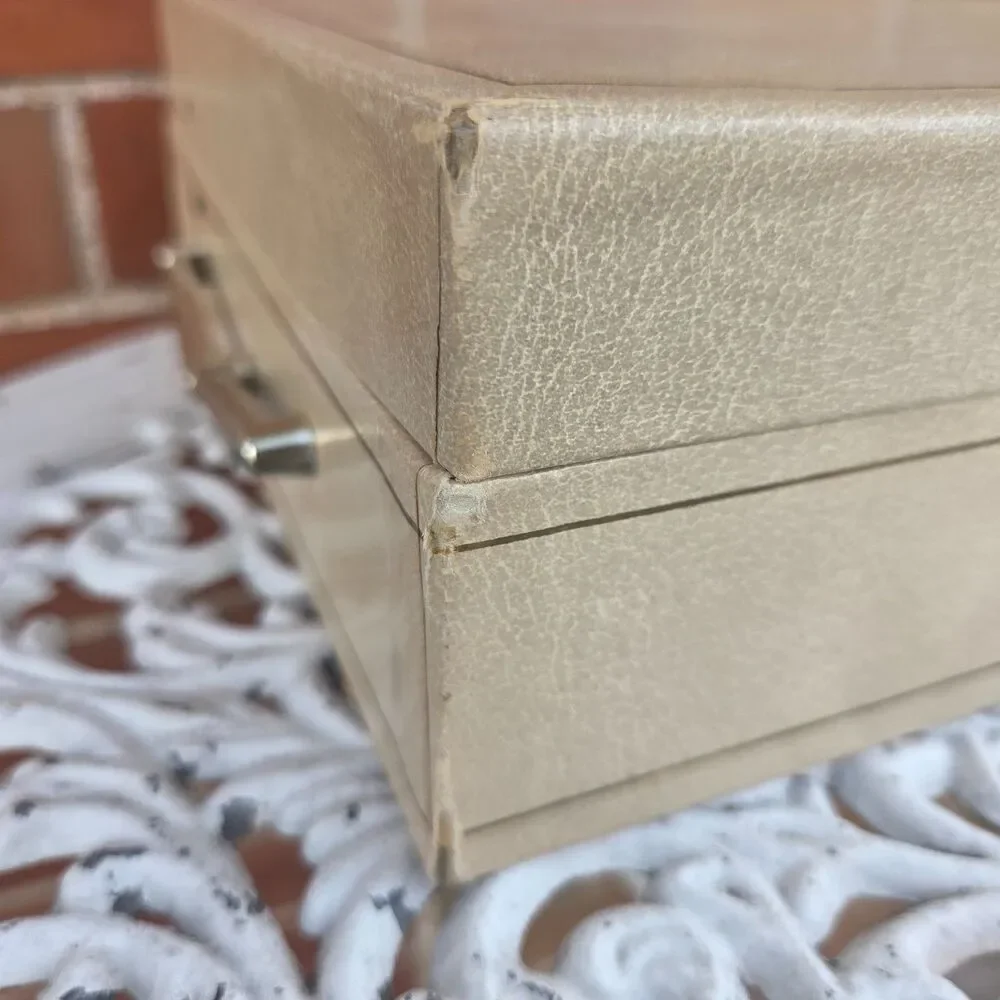 Vintage Jewelry Chest Box 2 Tier Red Satin Lined Organizer 14